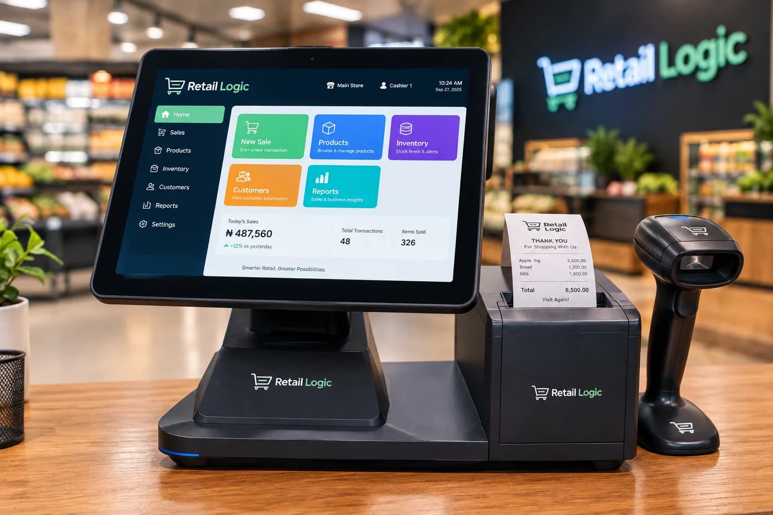Retail Logic point-of-sale setup illustration
